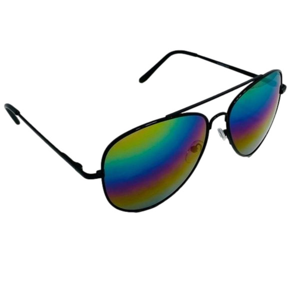 6068 | Black Frame Rainbow Mirror Lens Aviator Sunglasses - Picture 2 of 5